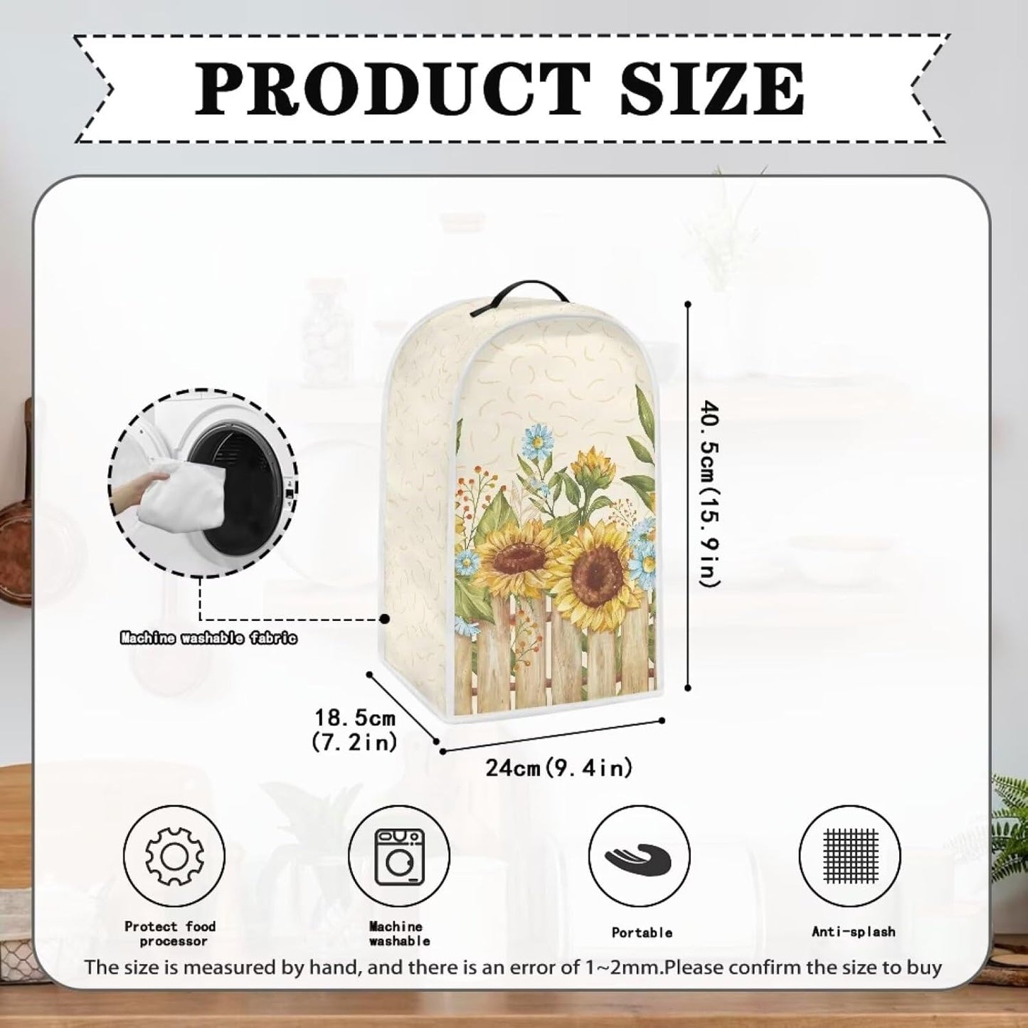 Wood Sunflower Blender Dust Cover, Anti Fingerprint Polyester Dust Proof Cover for Stand Mixer or Coffee Maker