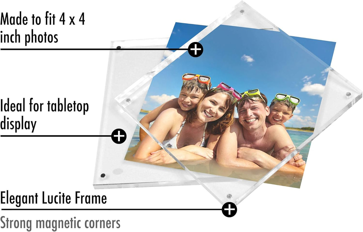 Americanflat 4x4 Acrylic Picture Frame - Double Sided Frames with Magnetic Corners for Desk or Tabletop Display