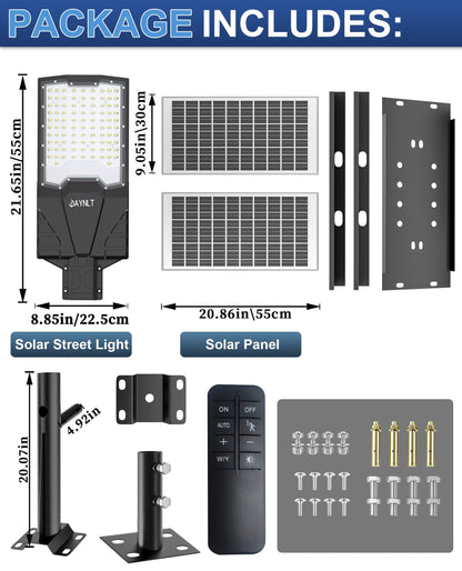 JAYNLT X-13000W Solar Street Lights Outdoor,6500K Ultra-Large Parking Lot Lights Commercial Dusk to Dawn,IP67 Industrial Grade Waterproof Solar Power Flood Security Lamps for Farm,Backyard