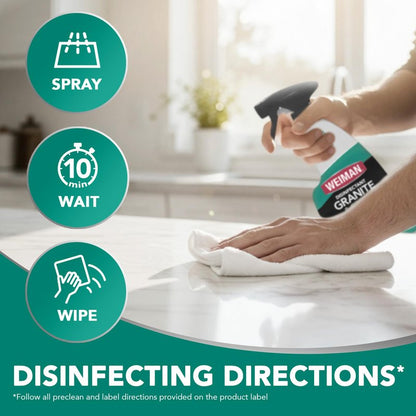 Weiman Disinfecting Granite Cleaner & Polish Value Pack - (1) 24 oz Spray Bottle, (1) 64 oz Refill