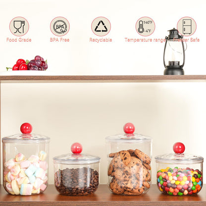2 Pack Candy Jars with Lids - 47 & 30 OZ Clear Plastic Cookie Storage Containers Airtight Apothecary Canisters for Kitchen Home Decorative Pantry Office Party Organize Sugar Tea Coffee Snacks