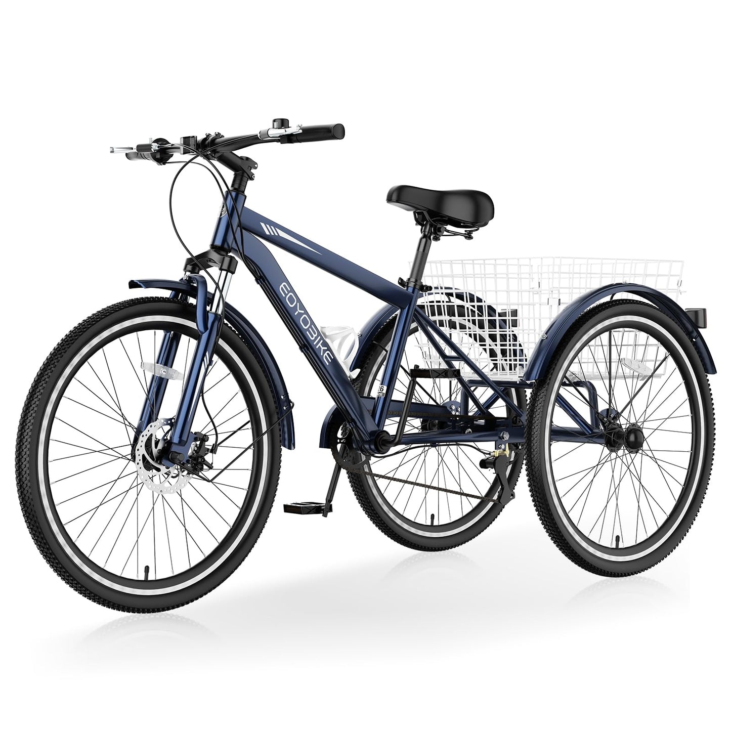 Slsy Adult Mountain Tricycle, 7 Speed Three Wheel Bike, 24/26 Inch Adults Trikes for Seniors with Shopping Basket, Exercise Men's Women's Tricycles