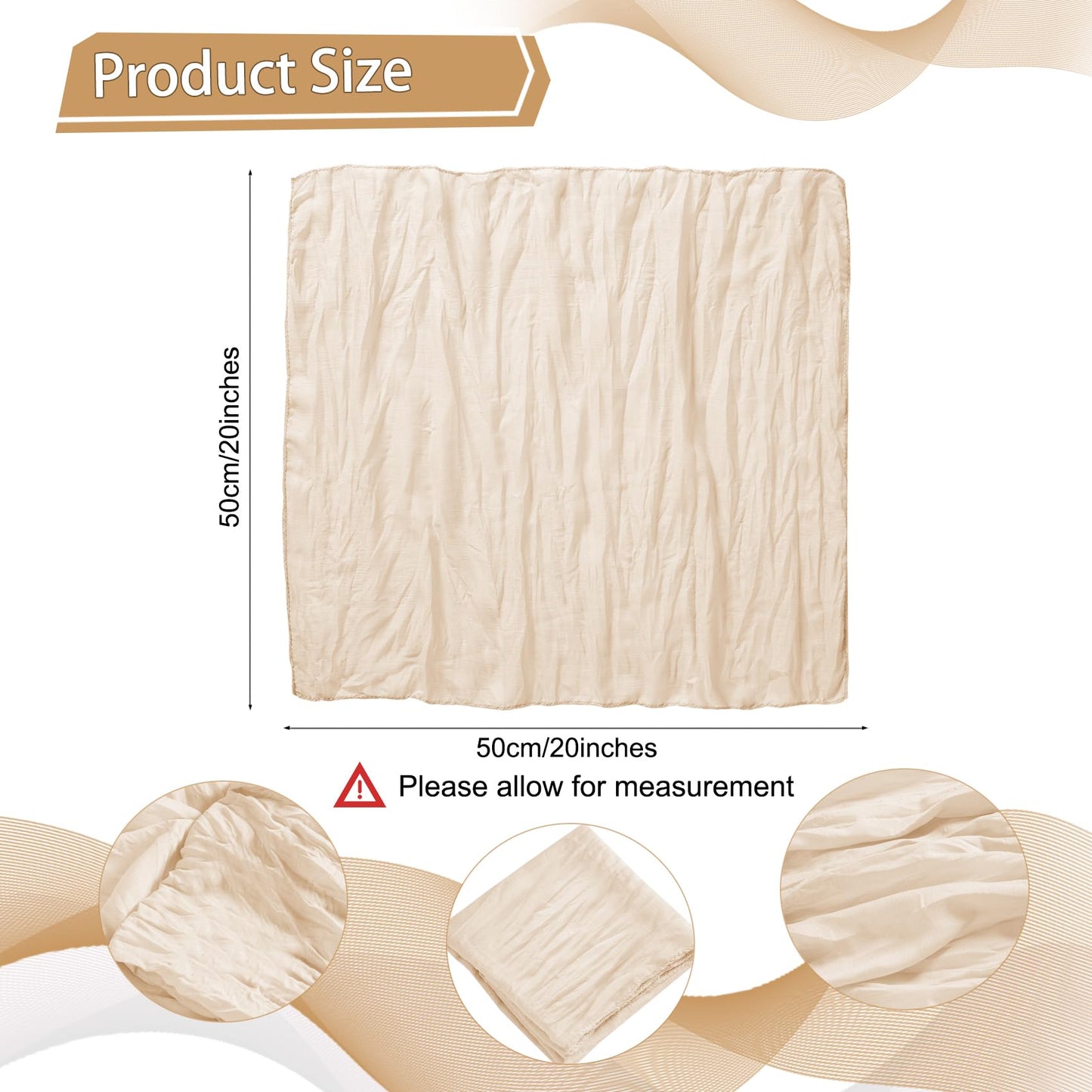 LZY 120 Pack Gauze Cheesecloth Napkins 20x20 Inch Dinner Cloth Napkins, Soft Boho Table Napkins Rustic Wrinkled Cheese Cloth Napkins Bulk for Wedding Party Baby Shower Event Decor (Ivory)