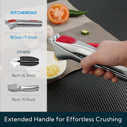 KITCHENDAO Heavy-Duty Garlic Press with Built-in Scraper & Cleaning Pusher, No Peeling Garlic Crusher with Large Chamber, Zinc Alloy Garlic Mincer, Dishwasher Safe