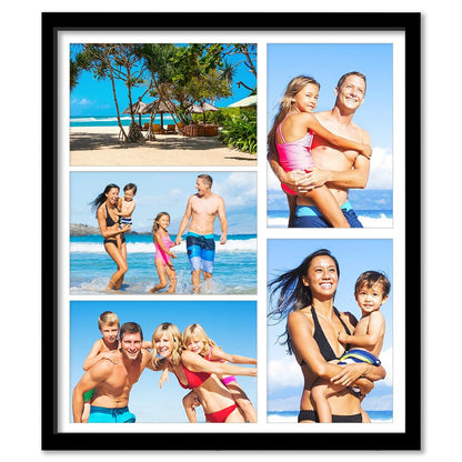 HUICAPTYI 5-Opening 4x6 Collage Picture Frame, Multi-Photo Frame Wall Decor or Tabletop, Solid Wood Family Photos Display for Home Office Classroom(Black)
