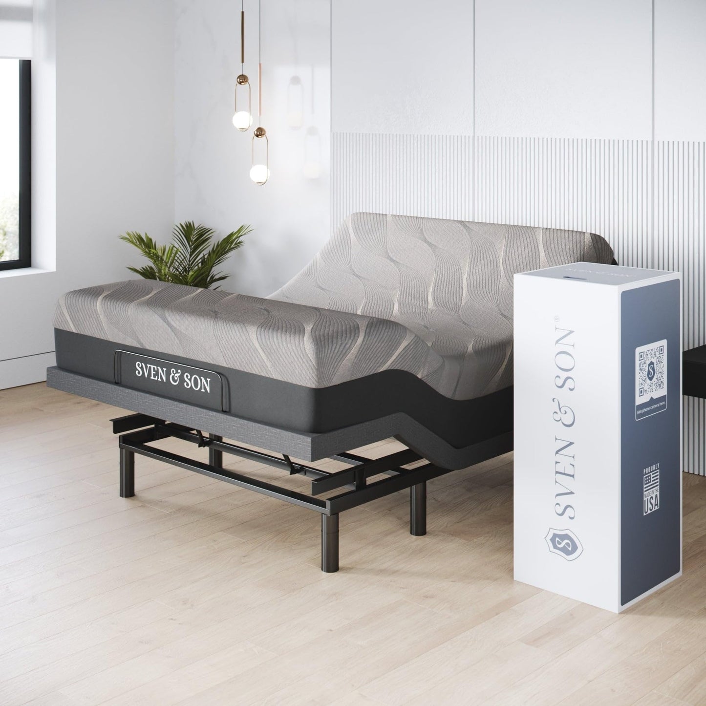 Sven & Son Harmony Adjustable Bed Base, Head and Foot Lift, Massage, Under-Bed Lights, USB, Gel Memory, Zero Gravity Smart Frame - Full + 12 inch Memory Foam Matt (Medium)
