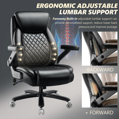 650LBS Big and Tall Office Chair with 5D Flip Arms and Thick Pocket Spring Cushion, Extra Wide Heavy Duty Office Chair & Adjustable Lumbar Support, Large High Back Computer Chair Dual Rubber Wheel