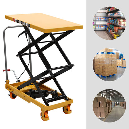 Hydraulic Lift Table,Manual Scissor Lift Table Hydraulic Lift w/Locking Wheels and 4 Wheels,51’’Lifting Height Double Scissor Platform Truck for Material Handling and Transportation (330LBs Capacity)