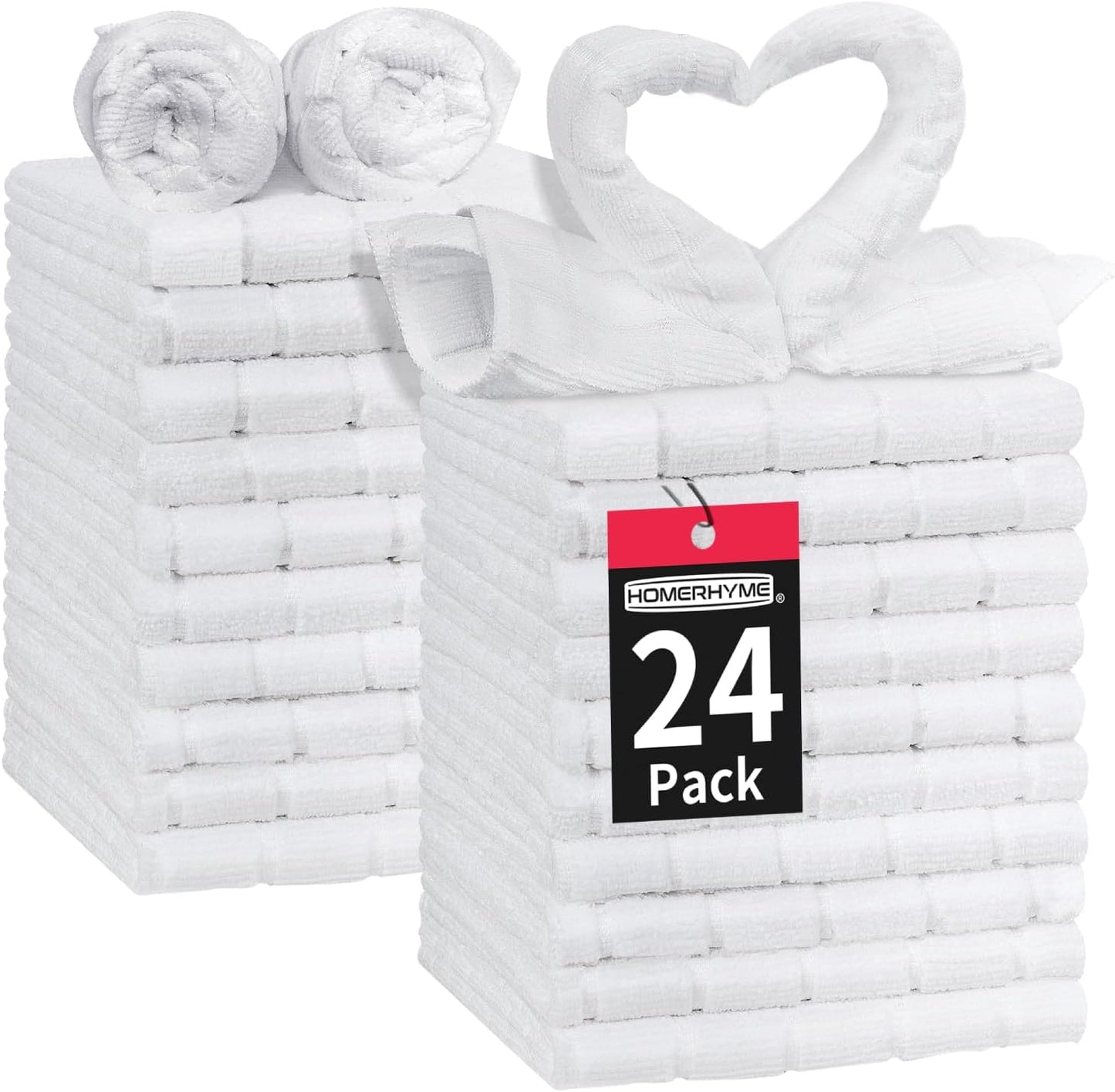 24 Pack White Washcloths, Microfiber Face Cloths, Soft Bulk Fingertip Towels, Lint Free Quick Dry Absorbent Reusable