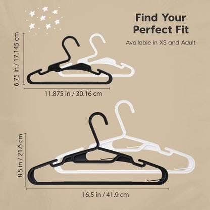 IRIS USA Lightweight Plastic Clothes Hangers - 50 Pack with Shoulder Grooves & Accessory Hooks | White