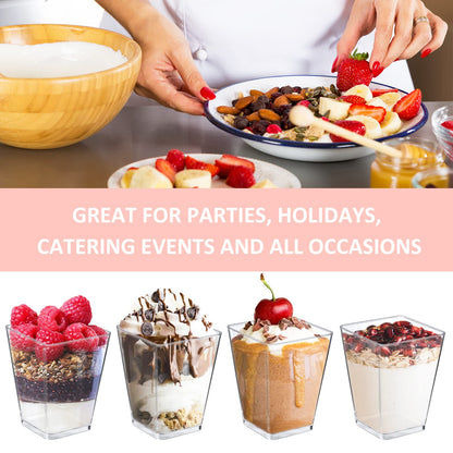 Eupako 160 Pack 5 OZ Plastic Mini Dessert Cups - Clear Small Parfait Cups, Square Appetizer Cups for Fruit, Pudding, Mousse, Ice Cream, Party, Wedding, Valentine's Day