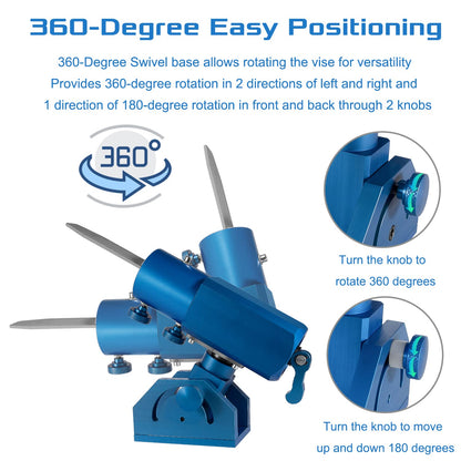 Sunluway-Three-Axis Blade Light Duty Workshop Knife Vise Tool, with 360-degree Swivel Base for Home or Industrial Craftsmen (Blue)