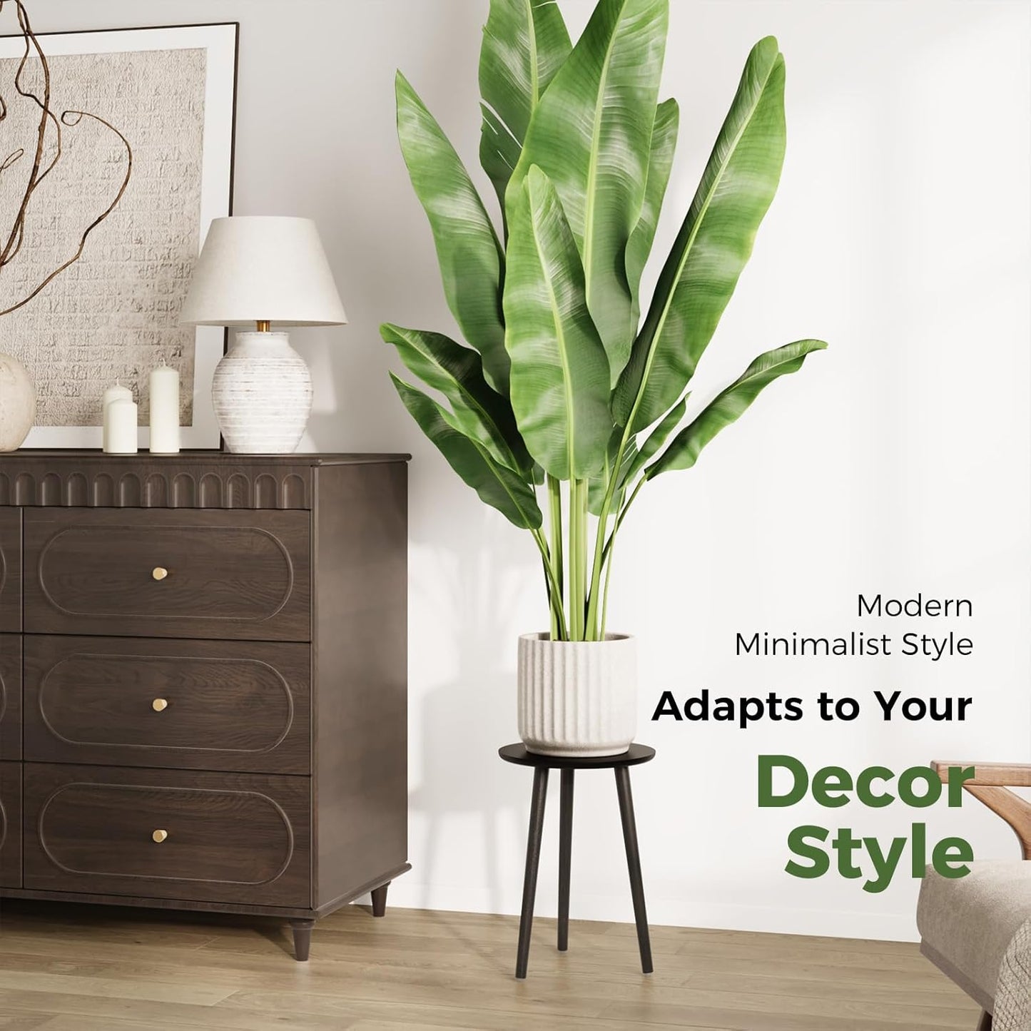 Leaf&lull Tall Plant Stand Indoor Black Plant Table for Large Plants Wooden Plant Stool Plant Holder for Living Room