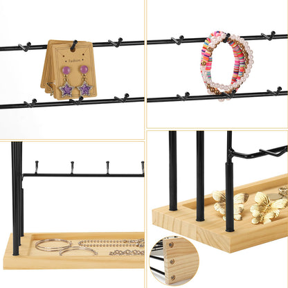 Jewelry Display for Vendors,6 Tiers 42 Hooks Earring Rack Display Holder Stand, Earring Organizer Holder for Necklaces Rings Bracelets Keychains,Jewelry Display for Selling with Earrings Cards-Black
