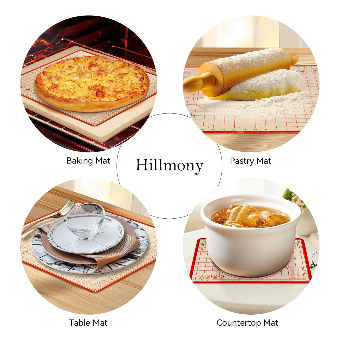 Silicone Baking Mat,28in×20in & 16in×12in Pastry Mat,Measuring Non-slip Dough mat Mats for Baking,Kneading Dough,Table Mats Red(2Pack)