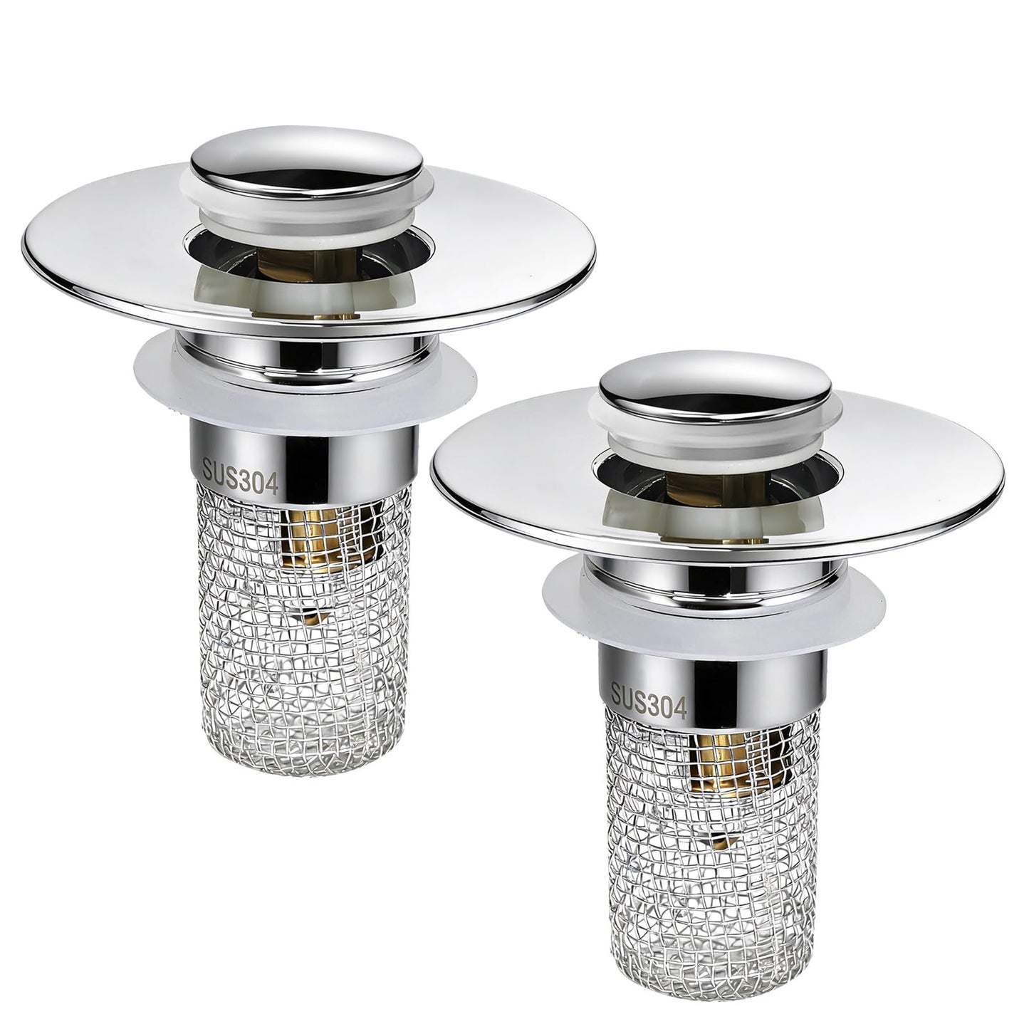 Universal Bathroom Sink Stopper & Hair Catcher, Stainless Steel Drain Filter Strainer, Anti-Clog Pop Up Drain Stopper for US Standard Bathroom Sinks(2PCS)