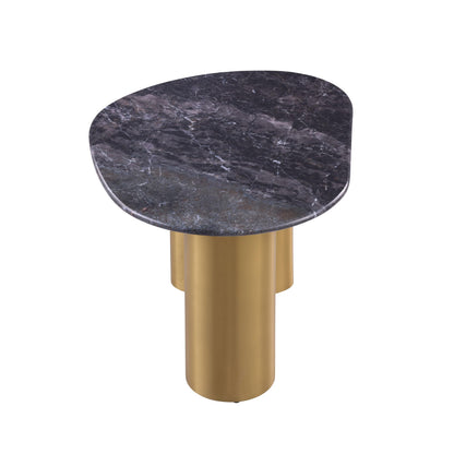 Furniture of America Gavora Modern 32-inch Grey and White Sintered Stone Top End Table with Gold Dual Pedestal Legs for Small Space, Living Room, Home Office, Multi-Color