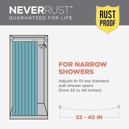 Zenna Home Rustproof Curved Shower Curtain Rod for Small Tubs, Adjustable 32 to 40 Inches, Brushed Nickel
