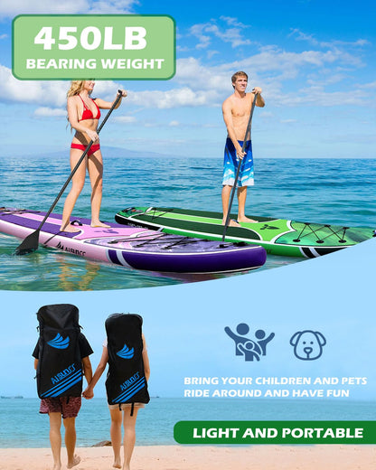 AISUNSS 11'6''x35'' Super Wide Inflatable Paddle Board, 450lb Capacity Premium Stable SUP Board for 2+1 People/Family w/100L Backpack, Dual-Action Pump, Safety Leash (Green Oil Painting)
