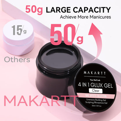 Makartt Clear Gel Builder Kit: Self-Levelling, Long Lasting Extension Hard Gels for Strengthener, Broken Nails Repair Gel Kit with Paper Forms, Dual forms, Nail File and Dual-End Brush 1.06 oz