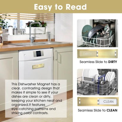 Clean Dirty Magnet for Dishwasher, Premium Stainless Steel 304, Dirty Clean Dishwasher Magnet for Kitchen Decor, Dishwasher Accessory, Birthday Gift for Mom Women Friend (Golden-03)