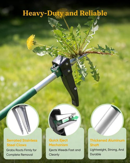 Grenebo Stand Up Weed Puller Tool - Heavy-Duty Claw Weeder with Eject Mechanism for Easy Weed Removal