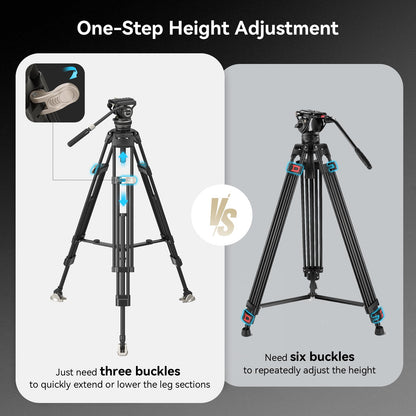 SmallRig AD-100 FreeBlazer Heavy-Duty Carbon Fiber Tripod System, 78" Video Tripod with One-Step Locking System, 360° Fluid Head and Dual-Mode Quick-Release Plate, Max Load 22 lbs for Camera -3989