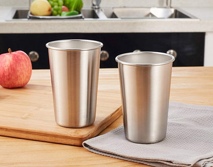 Modern Innovations 16 Ounce Stainless Steel Pint Cups - Stackable Pint Cup Tumblers For Travel – Metal Cups For Drinking Outdoors - 16 Oz Reusable Steel Cups - 5 Pack
