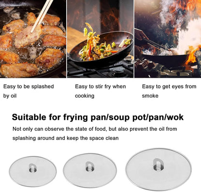 Homestia Splatter Screen for Cooking - Stainless Steel Grease Splatter Guard for Frying Pan, No Cooking Oil Mess No burns, Ultra Fine Mesh Lids Set of 3 (10'', 11.5'' 13'')