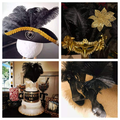 Ballinger 8-12inch 4 Styles 24Pcs Assorted Pheasant Feathers and 24 Pcs 10-12inch Black Ostrich Feaathers for Crafting Vase Hat Wedding Autumn Party Decor