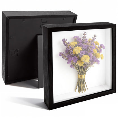 VOKOY 2 Pack 8" x 8" Shadow Box Frame, Wooden Black Hollow Photo Frame with Clear Acrylic Front Memory Display Cases Picture Frames Bulk for Photos Awards Medals Dried Flowers Seashell Memorabilia