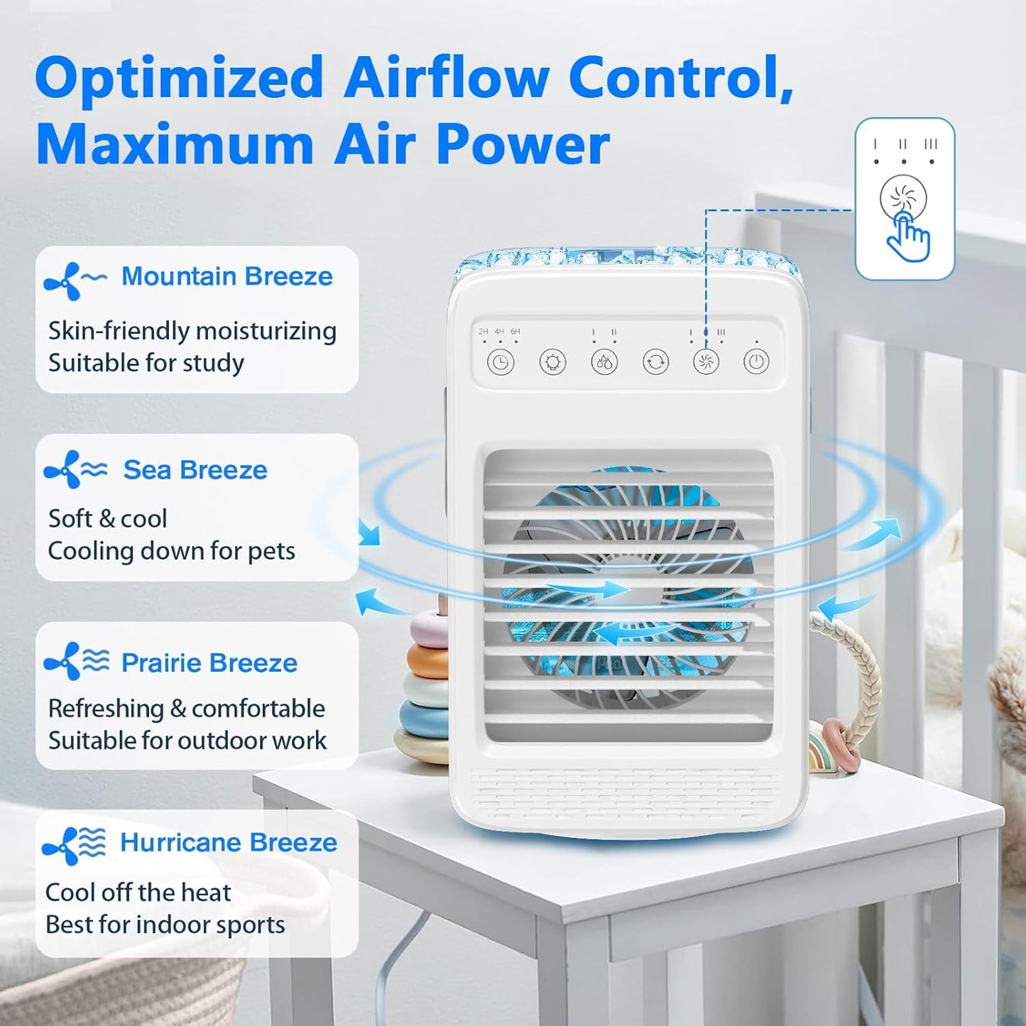 Portable Air Conditioners, 180° Oscillation Mini AC, 4 Wind Speed, Built-in Ambient Light, Large Water Tank for