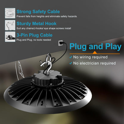 Upgrade 300W High Bay LED Shop Light 45000lm (Eqv.1200W MH/HPS) UFO High Bay Lighting, ETL UFO Lights AC100-277V High Bay LED Light Warehouse,Workshop, Garage & Barn,Plug & Play-6Pack