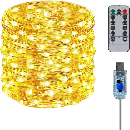 Twinkle Fairy Lights - 33ft 100LED Waterproof String Lights with Remote & Timer | Warm White for Indoor Decor