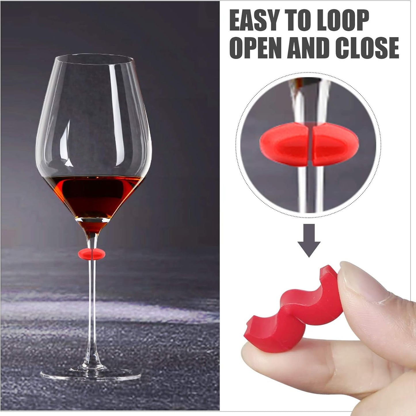 Lasiyanor 48Pcs Wine Glass Markers, Silicone Charms for Bar Party Martinis Cocktail Champagne Glasses