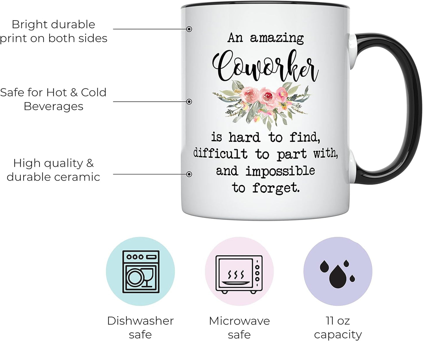 YouNique Designs Coworker Mug - 11 Ounces Going Away Mug for Coworker, Goodbye Gifts for Women (Black Handle)