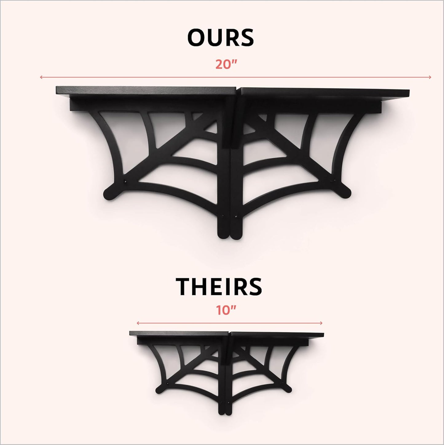2 BELL BOOK AND CANDLE PC Spider Web Floating Shelves - Hang Separately or Together - Spooky Gothic Decor - Goth