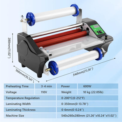 MXBAOHENG 13.78” Laminating Machine with 2 Rolls of Film, 110V Hot Cold Roll Laminator with Adjustable Speed Function, A3/A4 Digital Display Electric Laminator, Single- & Double-Sided Lamination