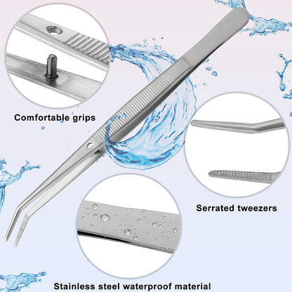 Honoson 10 Pcs Stainless Steel Tweezers for Crafting with Curved Serrated Tip Multipurpose Forceps Sewing Machine Tweezers Bulk (Silver)