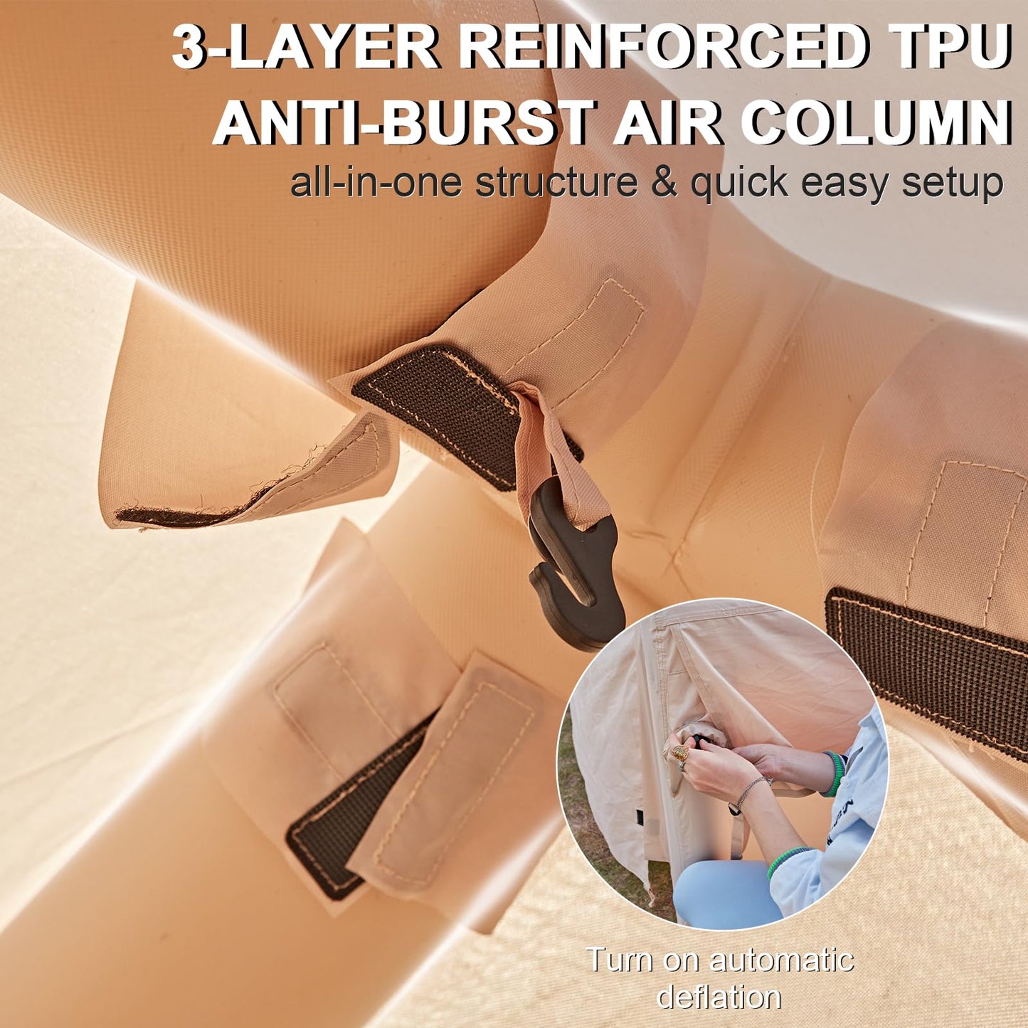 Inflatable Tents for Camping, 4-6 Person Easy Blow Up Tent with Hand Pump,4 Seasons Waterproof Air Inflatable Camping Tent House for Family Weekend Camping，Beige