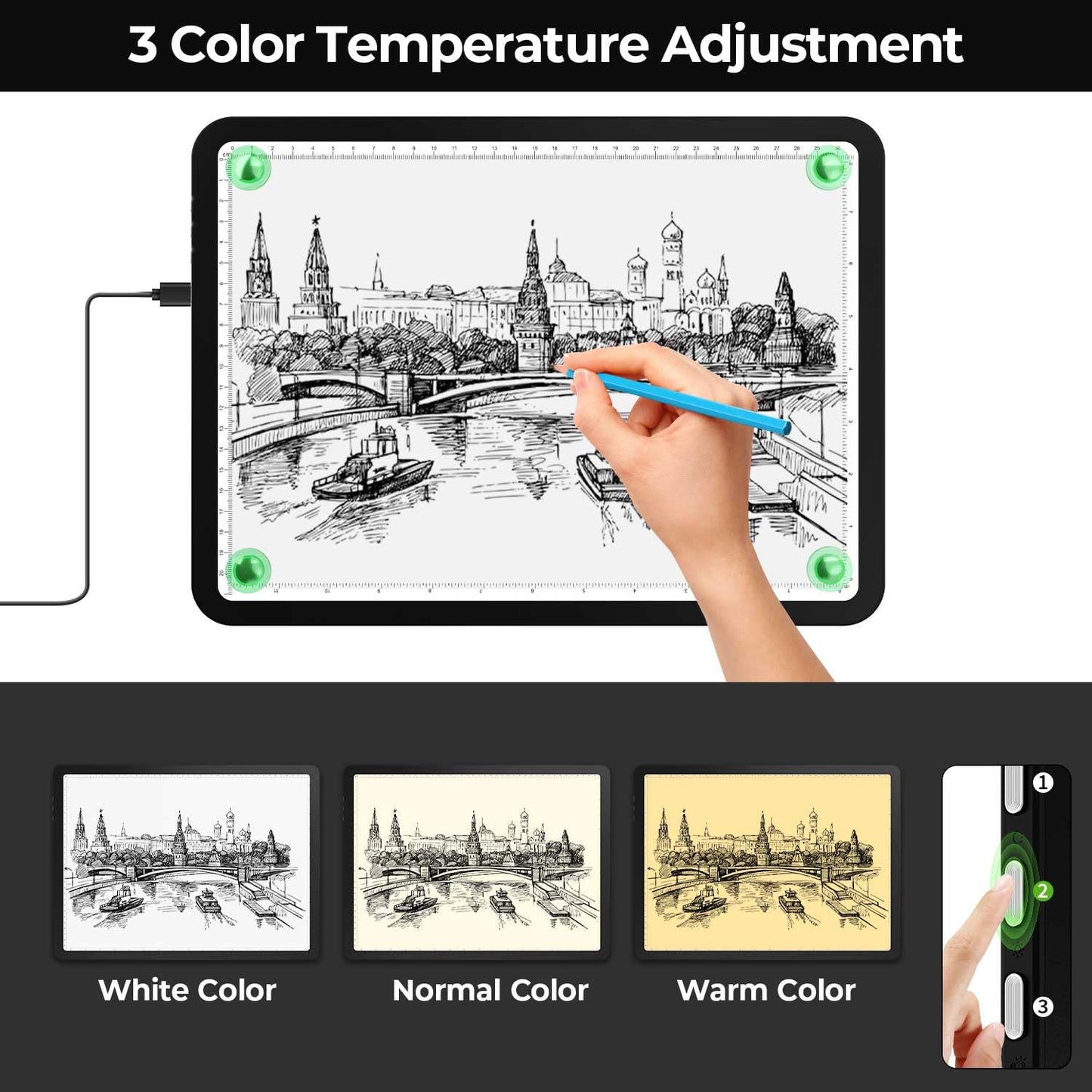 Zocelight A4 Diamond Art Light Board,11000 Lux Super Bright Light Box for Tracing,Side Button Design,3 Color Light pad,Magnetic Ultra Light Table for Diamond Painting,Sketching, Weeding Vinyl(Black)