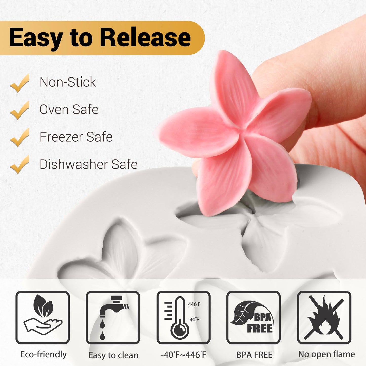 JOERSH 5PCS Silicone Flower Molds, Non-Stick Daisy Sunflower Fondant Chocolate Molds for Dessert Cake Decorating, Cupcake Topper, Cake Pop, Candy