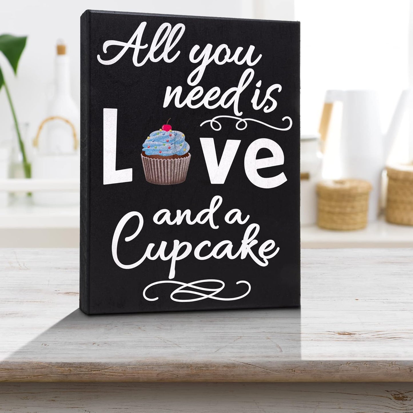 JennyGems All You Need is Love and a Cupcake Wooden Sign - Bakery Signage and Decor Gift for Cupcake Lovers, Made in USA