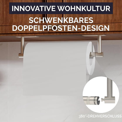 WZKALY Paper Towel Holder Under Cabinet, Self Adhesive or Wall Mounted SUS304 Stainless Steel Paper Towel Holder for Kitchen, Bathroom, Farmhouse, Barbecue and Laundry (Silver)