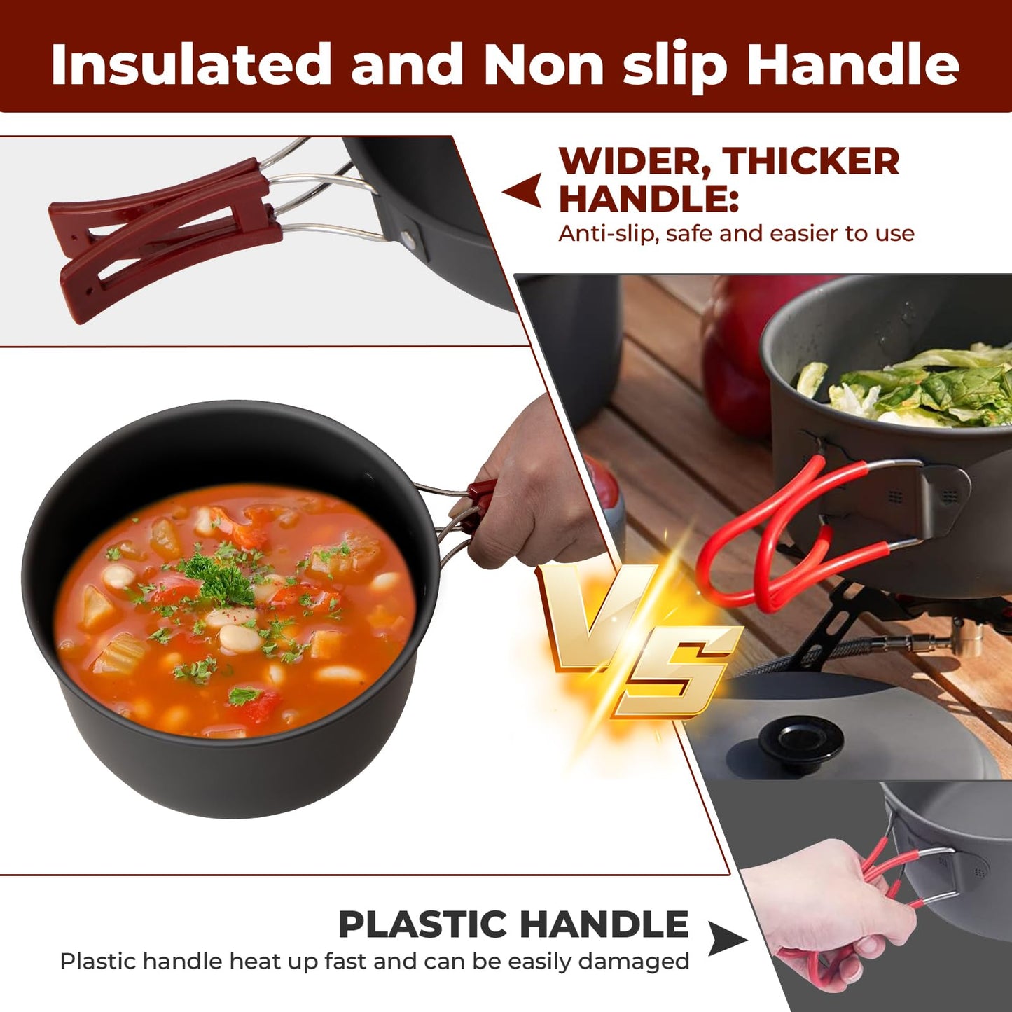Bulin Camping Cookware Pots and Pans Set, Lightweight Backpacking Cooking Set Outdoor Cook Gear for Family Hiking Picnic (Kettle, Pot, Frying Pan, Bowls, Plates, Spoon)