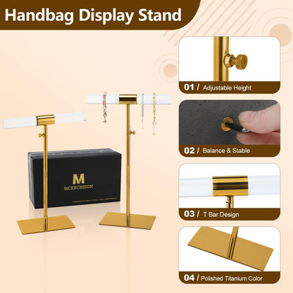 MCKECHSION Jewelry Display Stand 2 Packs Stainless Steel Purse Display Stand Acrylic Necklaces Holder Towers Adjustable Height Tabletop Jewelry Organizer for Home Store Boutique