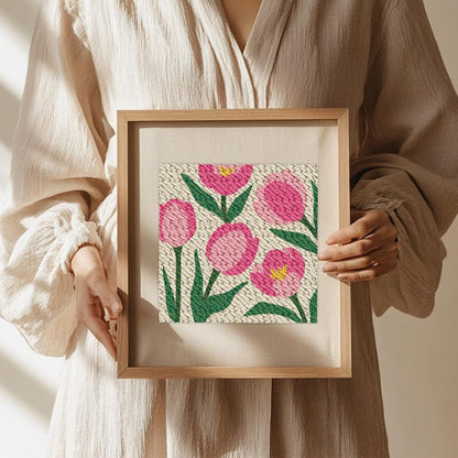 Doodlream Tulips DIY Punch Needle Embroidery Kit for Adult Beginner, 9.4" Flower Punch Stitching Craft Set for Starter with Frame, Fabric Pattern, Threader, Yarn, Pinch Needle