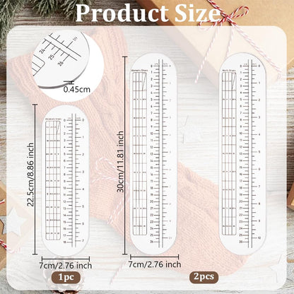 OLYCRAFT 3Pcs 2 Sizes Sock Ruler Knitting Crochet No Hole 8.9/11.8 Inch Clear Acrylic Sock Crochet Ruler Sock Ruler Knitting Crochet Size Measurement Hook Needle Ruler for Knitting Socks DIY Craft