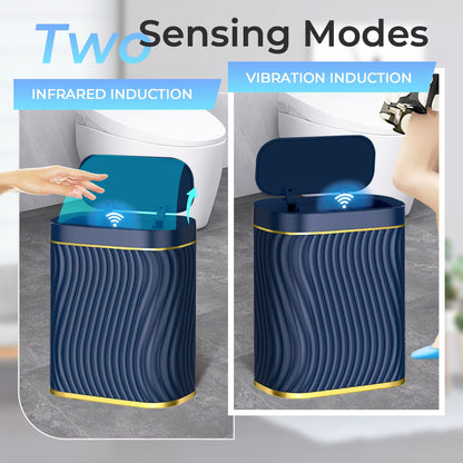 steo spce Bathroom Small Trash Can with Automatic Touchless Lid, 2.6 Gallon Smart Garbage Can Narrow Waterproof Trash Bin for Bedroom, Office, Living Room (Dark Blue)