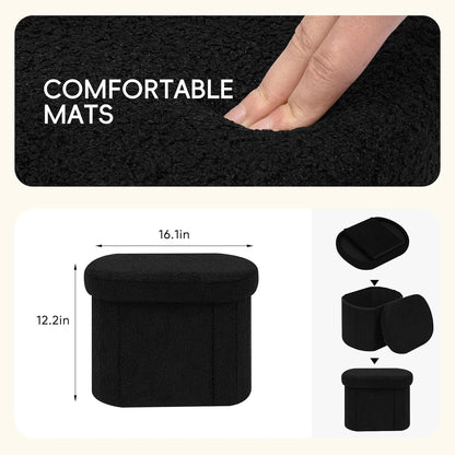 16.1"x12.2"x12.2" PINPLUS Storage Ottoman Boulce Tufted Oval Small Ottomans Bench Foot Rest with Storage (Black)
